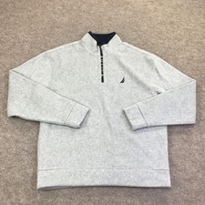 Nautica Sweatshirt Mens Medium Gray 1/4 Zip Mock Neck Fleece Pullover Logo