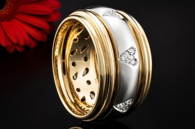 Wempe Ring Drehring mit Diamant Herzen in Weißgold Gelbgold 750 Bicolor Schmuck