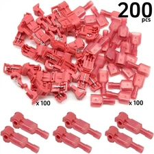 (200) T-Taps + Male Disconnect Wire Connectors Red 22-18 AWG Gauge Terminals US