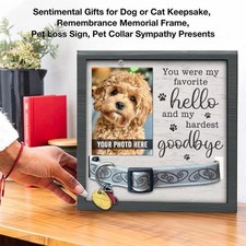 Pet Memorial Picture Frame with Collar Holder Wooden Tabletop Decor Loss of Dog