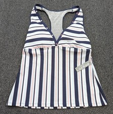 Anne Cole Locker Women's White Navy Mesh Back Swim Tankini Top Size XL