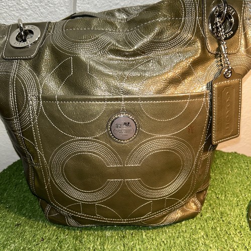Coach Signature Tasche geprägtes Lackleder (grün) - Bild 2 von 16