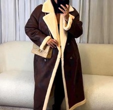 Topshop Oversized Classic Aviator Borg Long Coat Brown size 10 UK / M