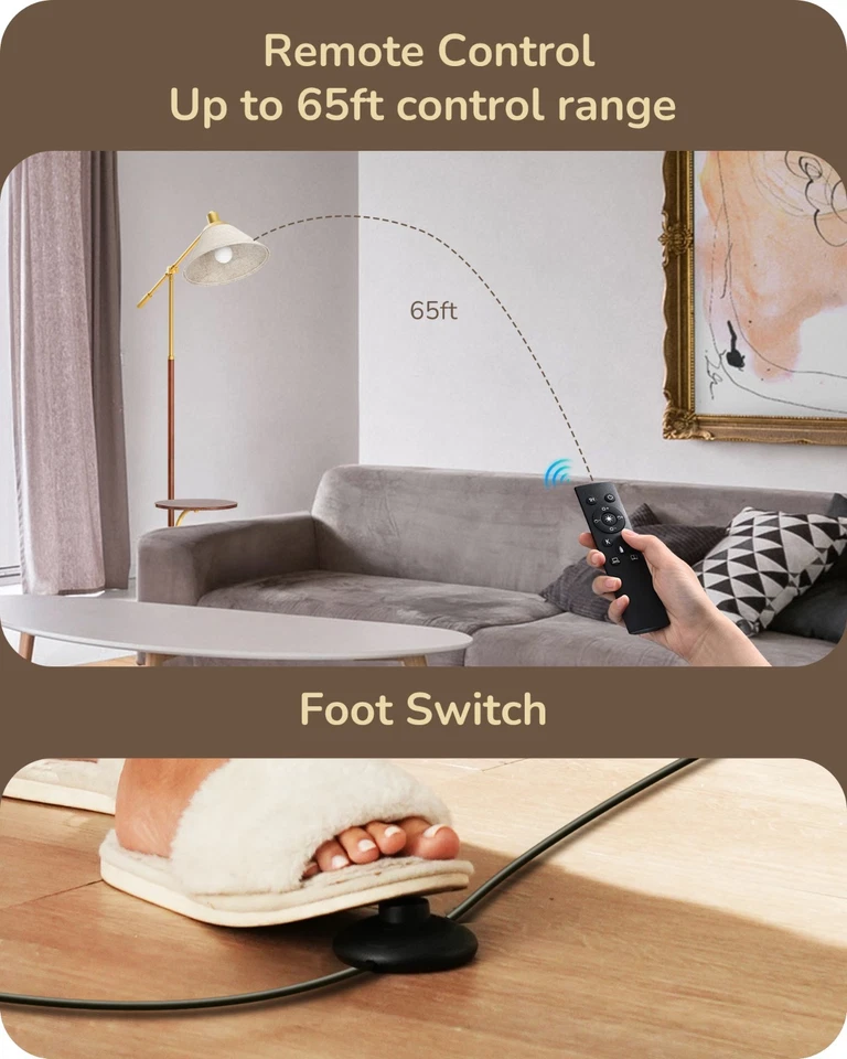 EDISHINE Vintage Standing Lamp for Living Room, Reading Light with Storage Table - Image 4 of 4