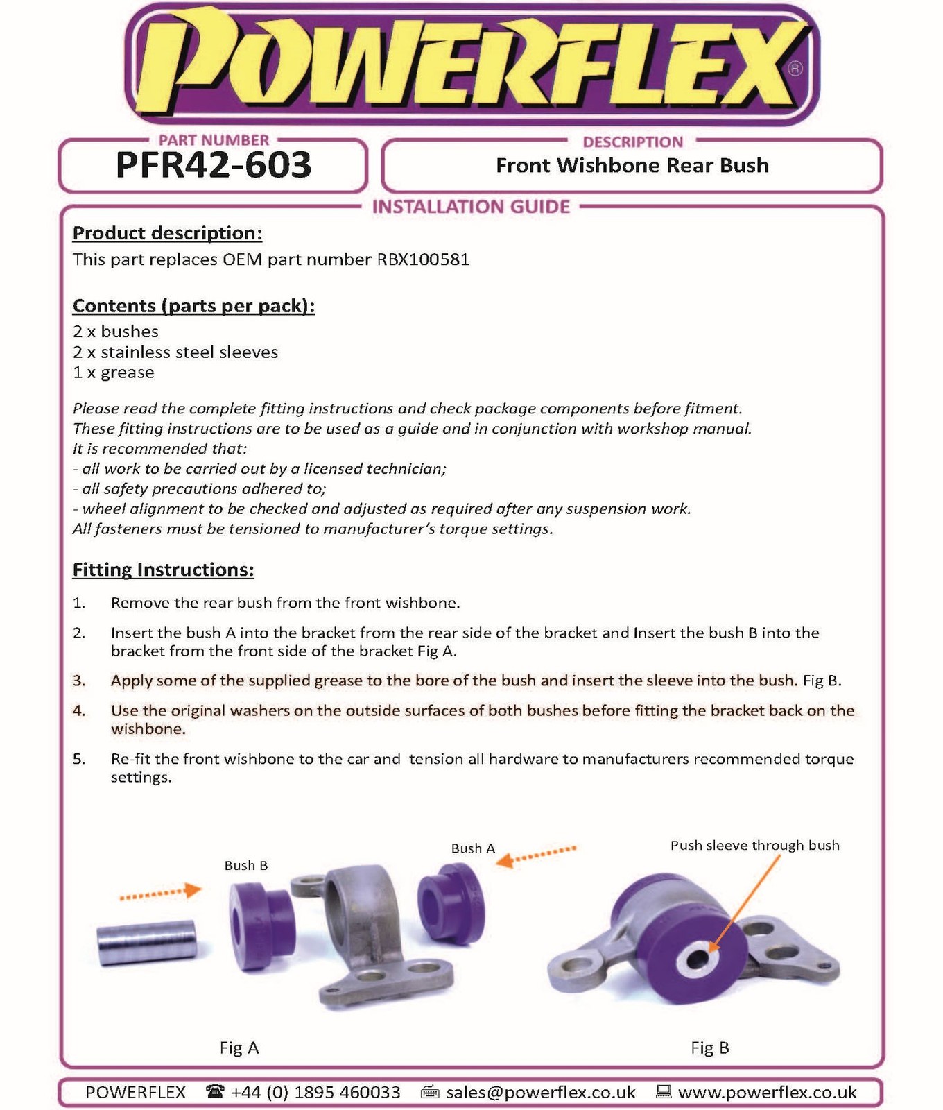 PFF42-603BLK Powerflex Black Front Wishbone Rear Bushes