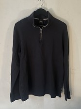 Boss Hugo Boss Quarter Zip Sweater Mens Large Black Slim Fit Cotton Pullover