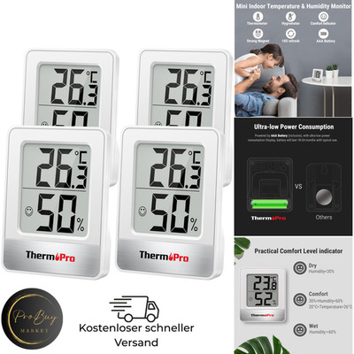 4er Set Digital Thermometer TP49W 4 Digitale Mini Thermo-Hygrometer