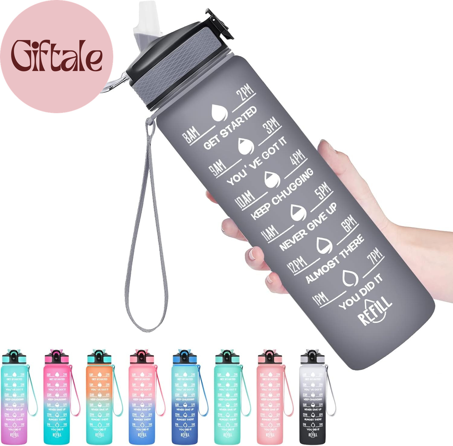 With Times To Drink And Straw, Motivational Water Bottle Wit