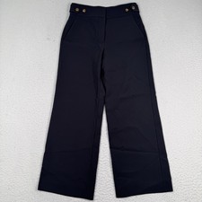 Veronica Beard Trouser Sz 4 Black High Waisted Wide Leg Pant Gold Buttons Career
