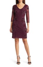 Pisarro Nights Beaded V-Neck Cocktail Dress SZ 6 Wine 248