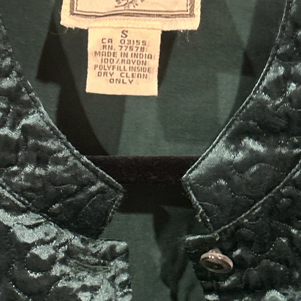  Vintage APRIL CORNELL Dark Teal Green Satin Quilted Jacket size S - Image 4 of 4