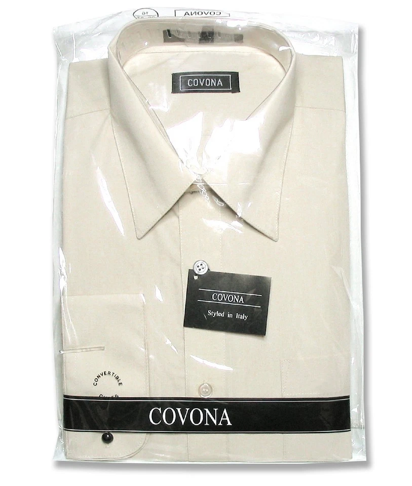 Camisa de vestir para hombre color beige liso marrón con puños convertibles talla 16 1/2 32/33 Foto 4 de 4