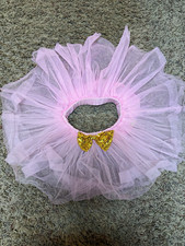 Girls Pink Tulle Dance Tutu Skirt One Size with Gold Bow Accent