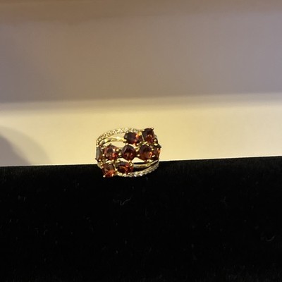 Vergoldeter Sterling Silber Ring mit ovalen roten Granat Edelsteinen 