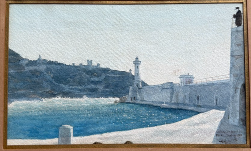 Antico dipinto originale paesaggio marino paesaggio porto mare 1890 - Foto 1 di 8