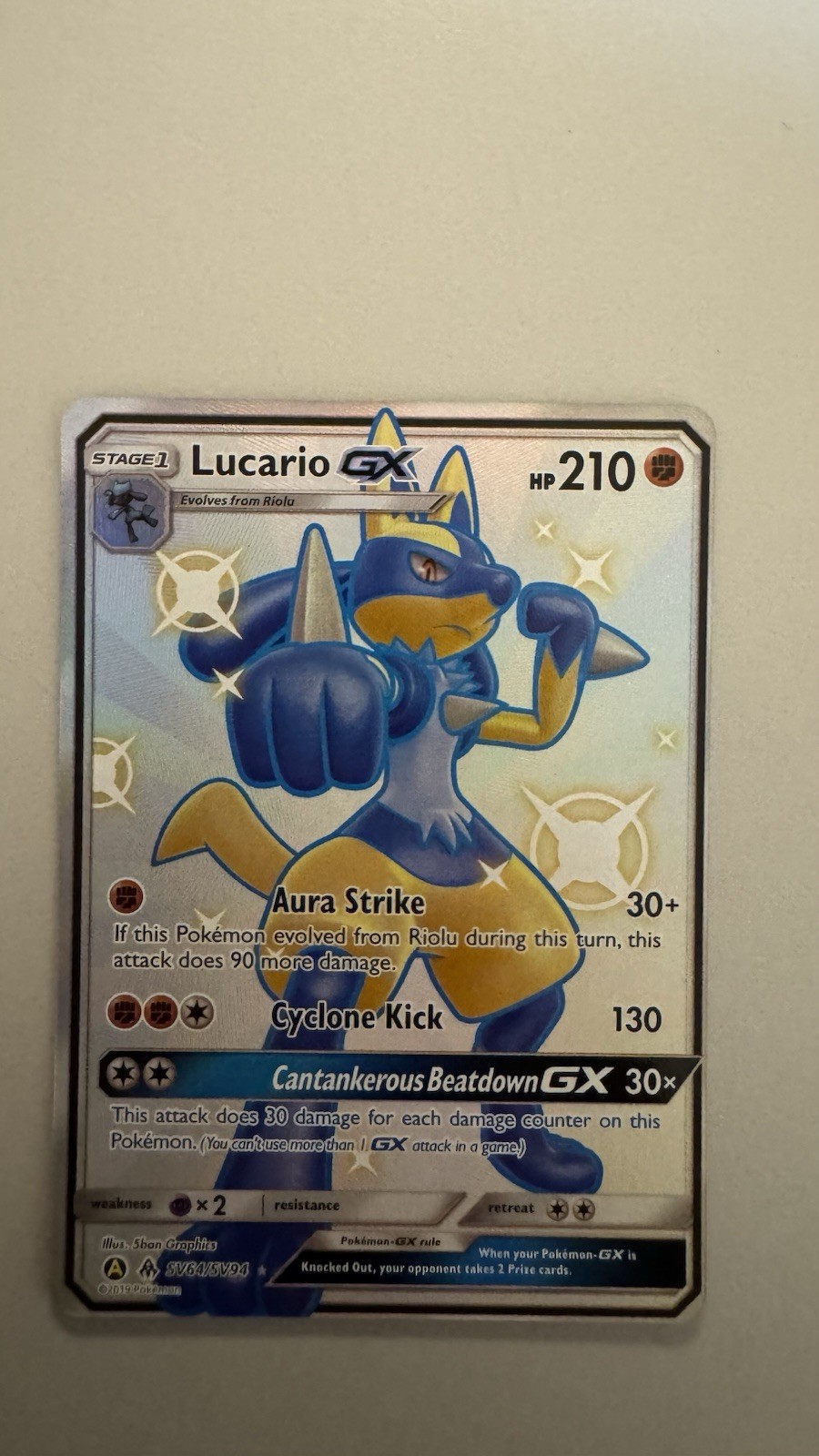 Pokémon TCG Lucario GX Full Art Holo Card SV64/SV94 Shiny Hidden Fates NM