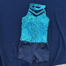 Weissman Girls Emerald Sequin Mesh Biketard Intermediate Child Dance Jazz Tap