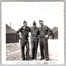 Vtg B W Snapshot 3 Men Us Army Soldiers Military Uniforms Camp Tents 1940s WW2