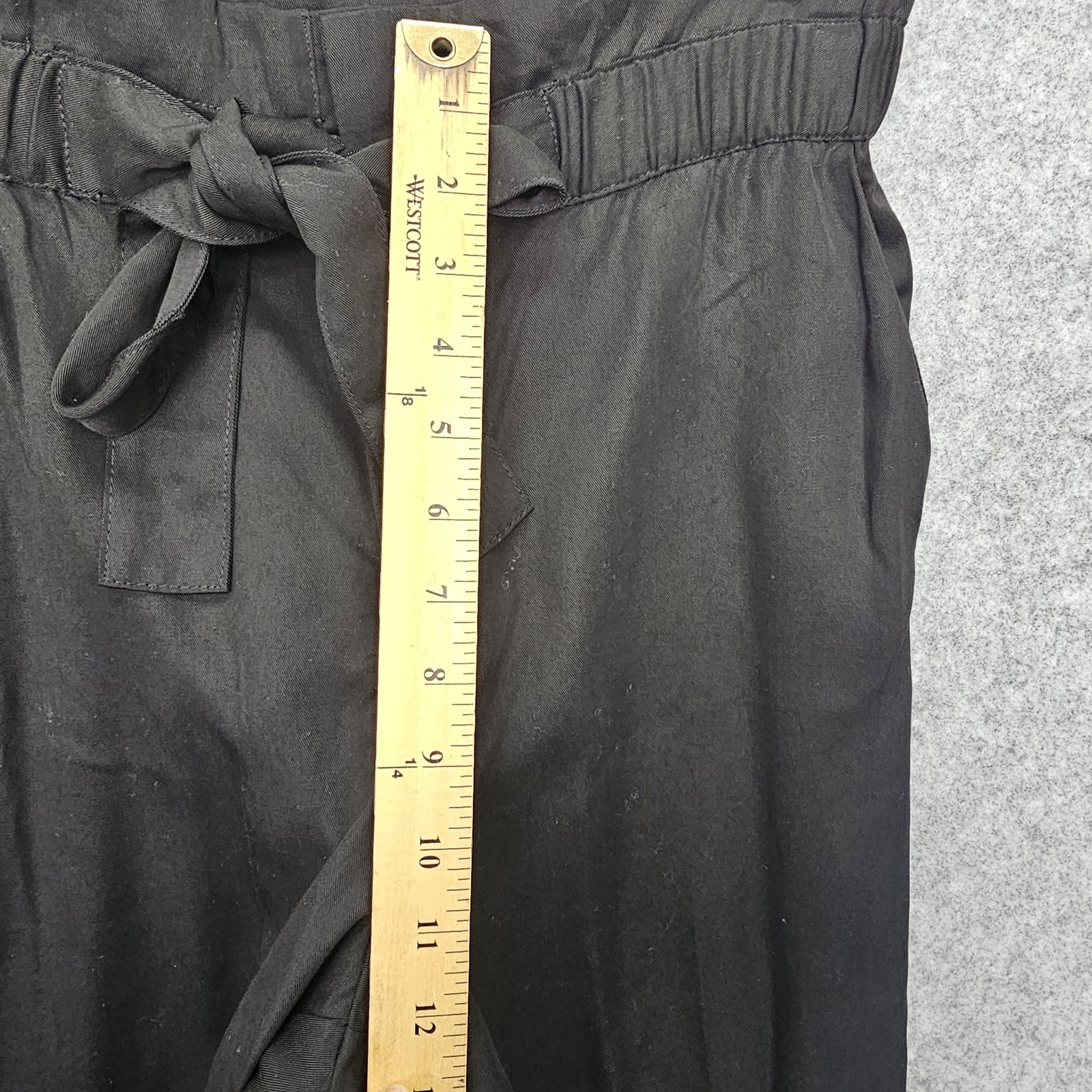 MANGO Basics Pants Womens Medium Black Paperbag Tie Waist Cropped Travel 32x26 thumbnail 5
