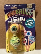 Vintage Arco Madballs Pencil Top Erasers Sealed Oculus Orbus & Aargh No. 5601