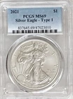 2021 $1 Type 1 American Silver Eagle PCGS MS69 Blue Label .999 Fine Bullion Coin