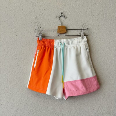 LACOSTE Live Piqué Shorts Womens Sz 34 (US S) Colorblock Elastic Waist HR NWT