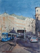 Original Watercolor Sketch Painting Madeburg, Germany 9”x12"