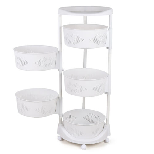 5 Tiers Kitchen Storage Rack Floor Standing Movable Homes Storage Shelf Holder