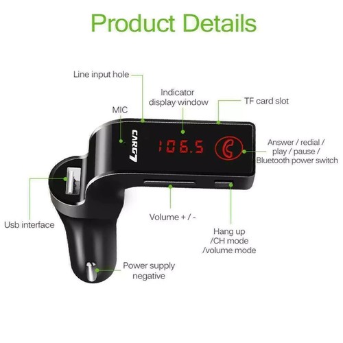 UK Car Wireless Bluetooth FM Transmitter MP3 Player USB Car Fast Charger Adapter - Picture 7 of 9