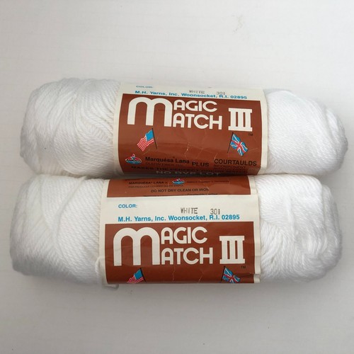Lot of 2 Skeins Magic Match Yarn Acrylic Fiber, 3 oz 4 ply White 301