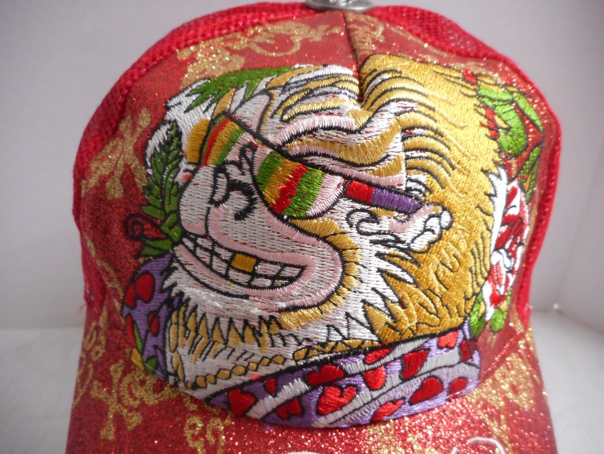 Don Ed Hardy Designs Red Mesh Trucker Snapback Cap Gorilla