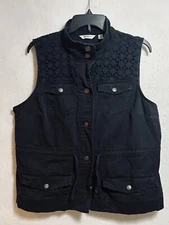 Liz Claiborne Women's Snap Button Sleeveless  Black Vest Jacket Size 14