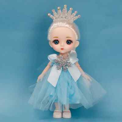 16cm Bjd 6'' Snowflake Princess Sweet Gift Exquisite Face Blue Dress Blonde D-3