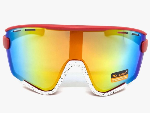 OVERSIZED Vintage Retro Sporty Wrap Shield Style SUN GLASSES Red & White Frame - Picture 4 of 6