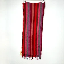 B+B Womens Vintage Rectangular Scarf Multi Color Stripes with Fringes 100% Rayon