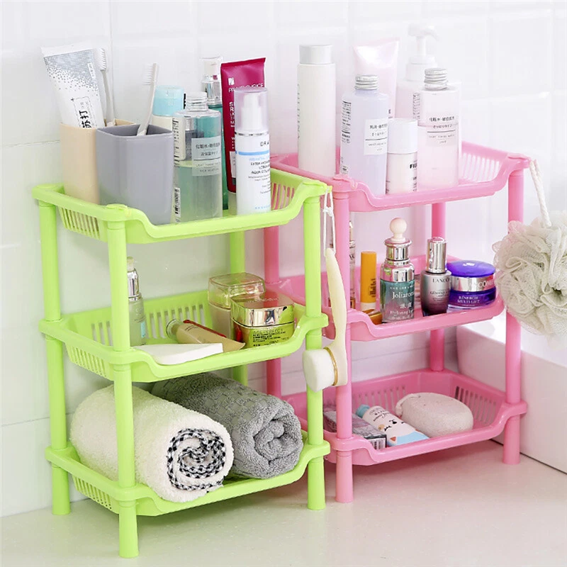 3 Tier Plastic Corner Shelf Unit Organizer Bathroom Basket Storage Rack Holder