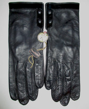 Vintage 70's Creation Pierre Cardin Made by Aris Black Leather Gloves NWT 7 1/2