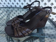 STYLE & CO 'Polly" Brown Faux Snakeskin Open Toe Ankle Strap Sandals Wedges 8.5