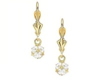 14K Yellow Gold 1.2Ct CZ Round Cut Dangle Leverback Earrings