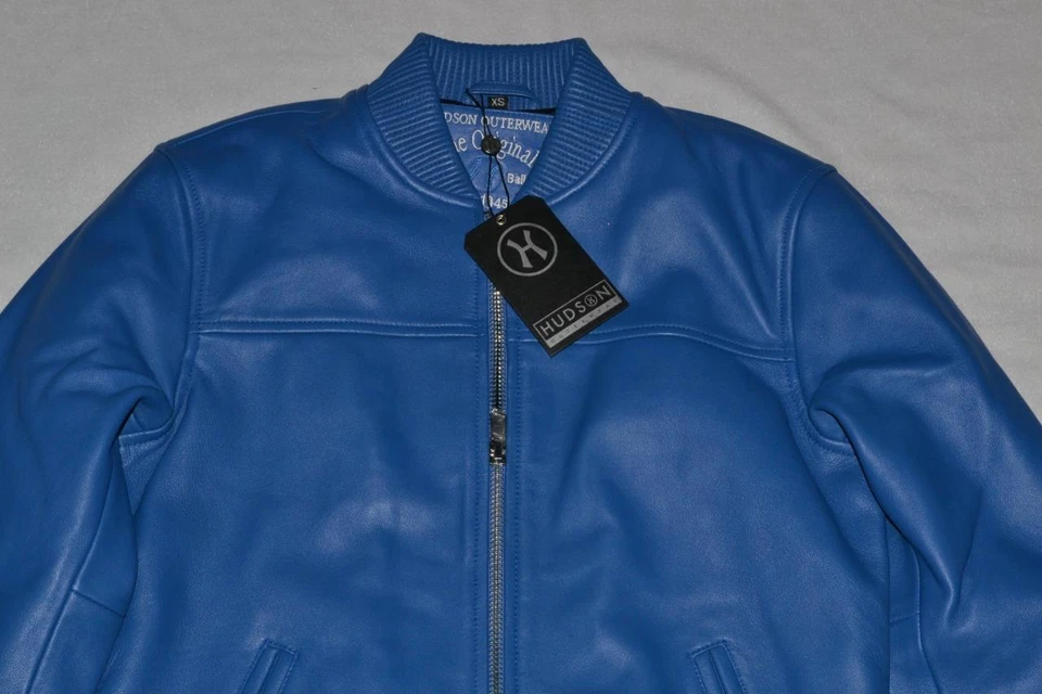 Chaqueta Bomber De Cuero Real Hudson Azul Para Hombre Nueva - Imagen 2 de 4
