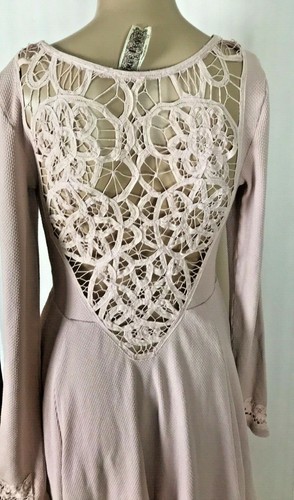 Free People Women's Dress Size SP Dusty Rose Pink Fit N Flare All Lace Back Cute - Picture 4 of 6