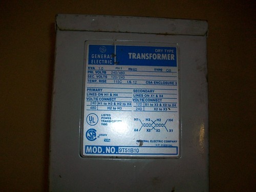 GE 9T51B10G3 TRANSFORMER 1 KVA PRI: 240/480V SEC: 120/240V 1-PHASE - Picture 2 of 5
