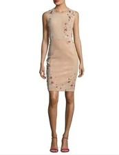 ELIE TAHARI Women Emily Sleeveless Suede Floral Applique Dress Size 2 XS