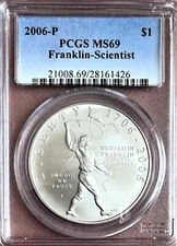 2006-P FRANKLIN SCIENTIST COMMEMORATIVE DOLLAR COIN GRADED BY PCGS AS MS69
