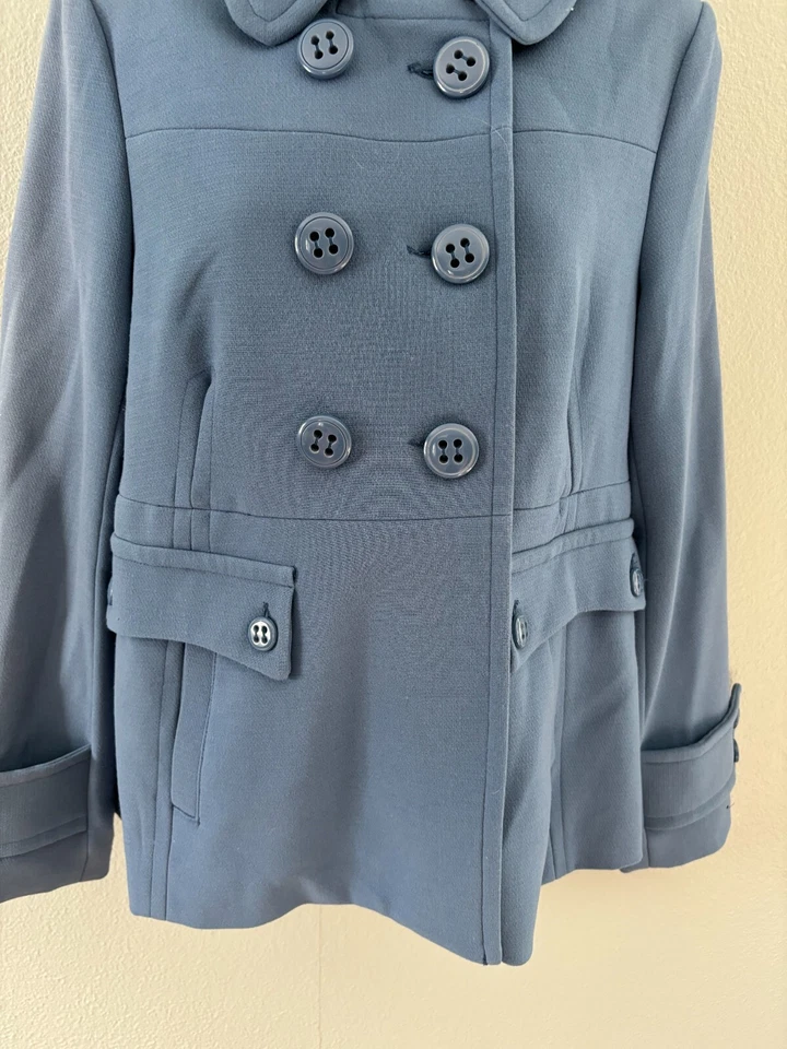 Atmosphere Womens Long Sleeve Double Breasted Blue Lined Pea Coat Pockets 10 /32 - Image 3 of 4