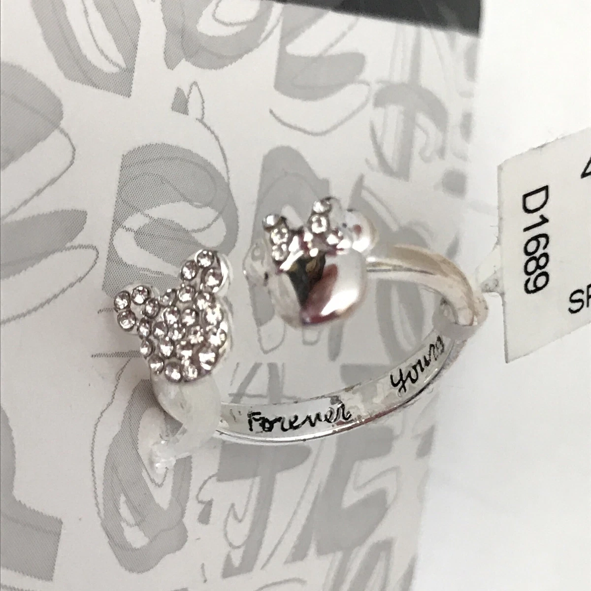 Disney Forever Yours Mickey Minnie Mouse Ring Silver Toned NEW Size 8