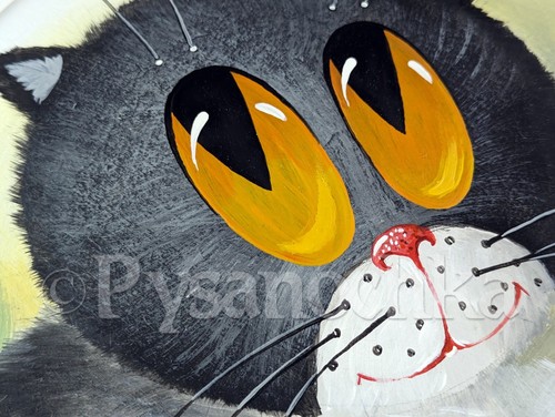 Divertida imagen de regalo gato hecha a mano pintura decoración de pared por artista ucraniano 33x43 cm - Imagen 4 de 12
