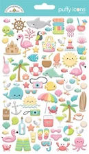 Crafts Stickers Puffy Doodlebug Seaside Summer Icons Sea Life Sandcastle Drinks