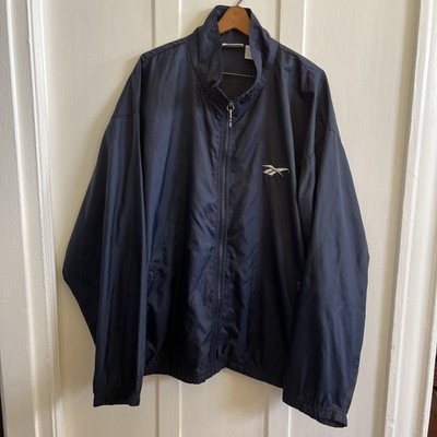 VINTAGE 90s Reebok Vector Logo Windbreaker Jacket Navy Blue XL Nylon Streetwear