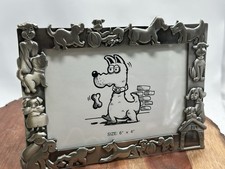 Pewter Picture Frame Canine Whimsical Dogs Puppies Free Standing Silver